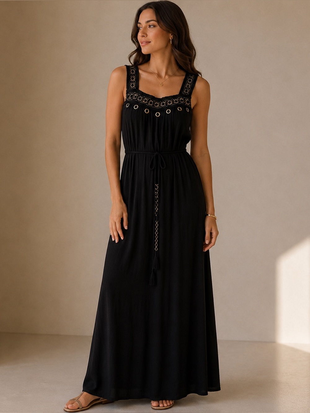 TAHARI Black Maxi Slinky Beach Summer Dress S Small M